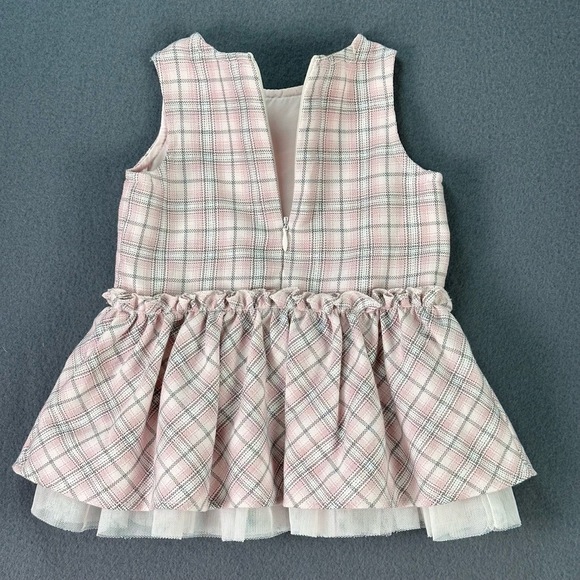 🌸3/$15🌸 WENDY BELLISSIMO Pink Grey Plaid Rhinestone Bow Ruffled Hem Dress 6-9m - Picture 10 of 11